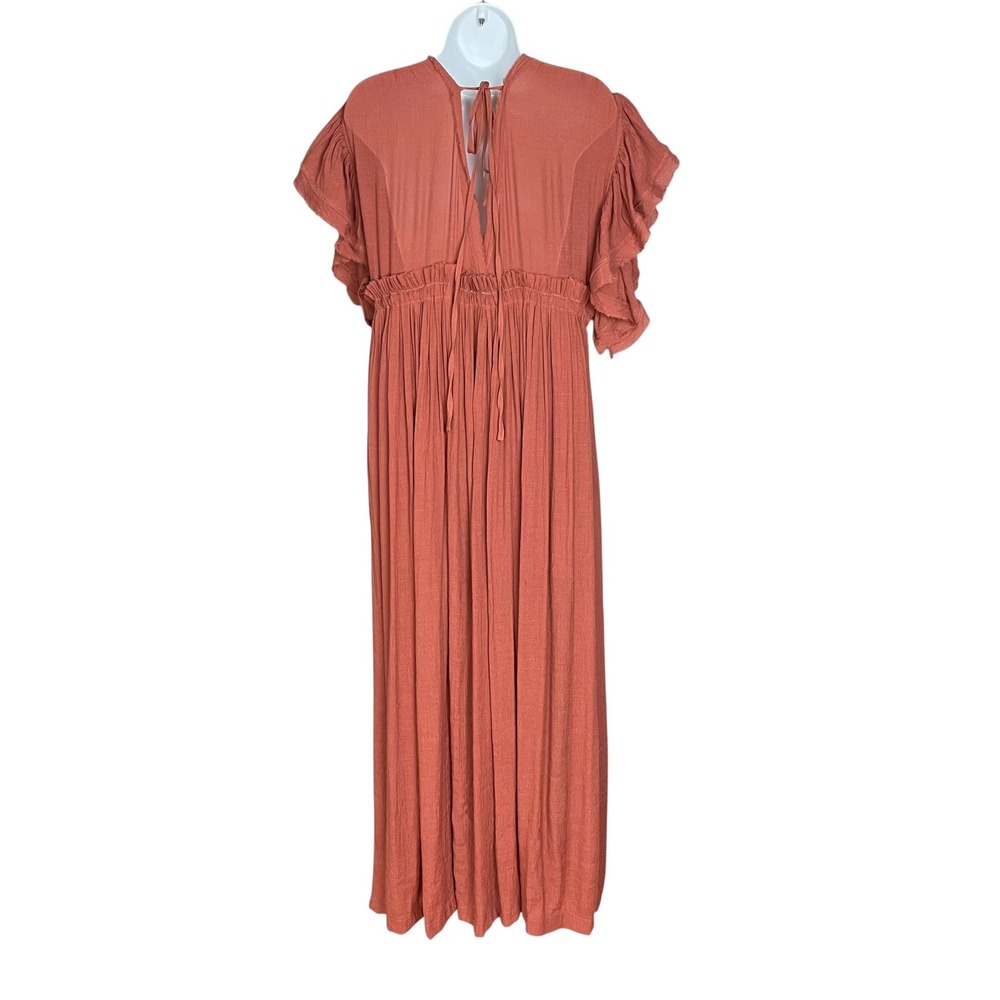 Flawless Maxi Dress Plunging V-Neck Ruffle Sleeve Boho Women Large Rust Brown - Picture 4 of 16